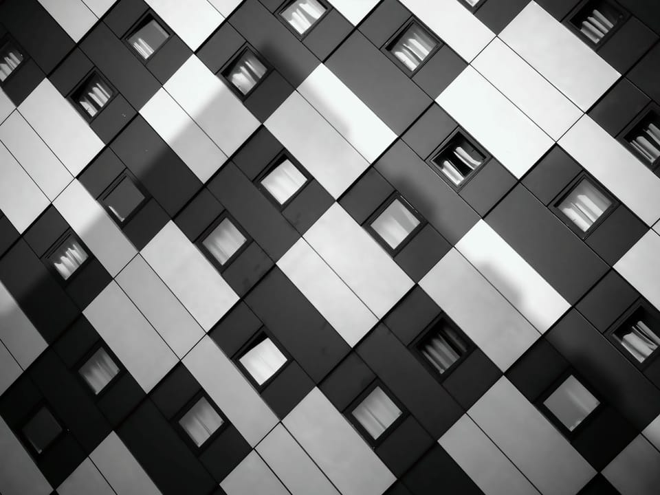 white and black checkered building